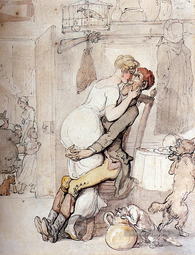 Un baiser dans la cuisine caricature Thomas Rowlandson Peintures à l'huile